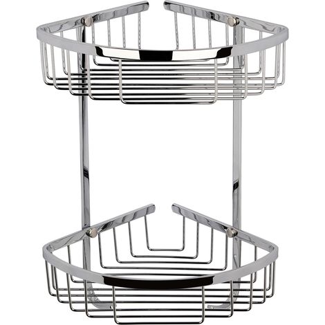 Old London Chrome Wall Mounted Large 2 Tier Corner Basket - LL308 (1/2)