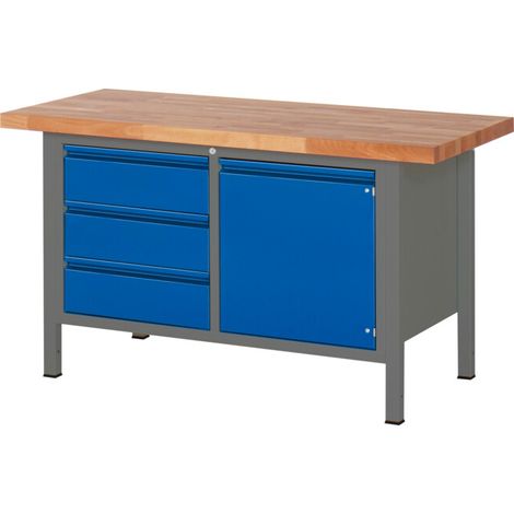 Etabli réglable en hauteur STIER Premium avec 3 tiroirs et 1 porte battante, lxPxH 1 500x700x840-1 040 mm, anthracite métallisé / RAL 5010 (1/5)