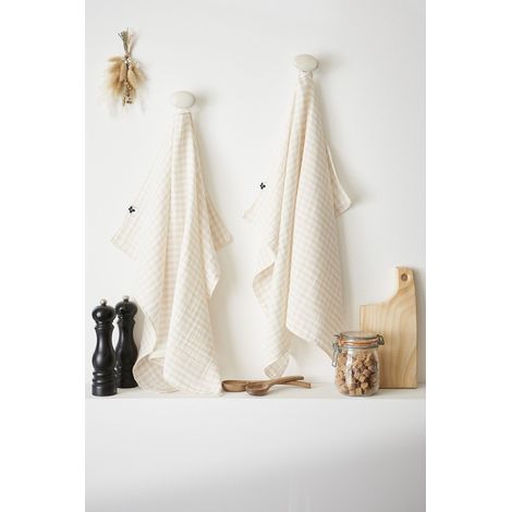 lot de 2 essuie-mains 50 x 70 cm gaze de coton tissée teinte vickie pampa (1/4)