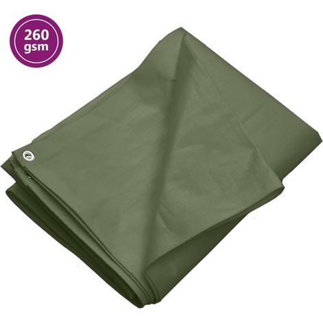 Bâche PEHD 3 x 3 m, verte, 260 g/m², extra lourde et imperméable, avec œillets métalliques, résistante à la déchirure, pour chantier et extérieur (1/5)