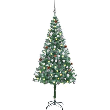 Künstlicher Weihnachtsbaum mit Beleuchtung Kugeln Zapfen 180 cm