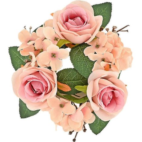 Couronne de bougies de Noël, bougeoir pour bougies piliers, couronne de roses artificielles, guirlande de bougies bohème pour porte, cuisine, fête, décoration intérieure-pink