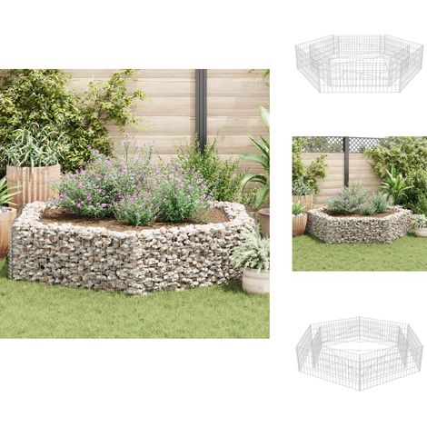 Lit surélevé à gabion hexagonale 200x173x40 cm - Jardinière En Gabion - Bac À Plantation - Border Fleuri - Décoration Extérieur - Jardin Design (1/5)