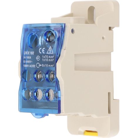 Bornier sur rail DIN pour boîtes de distribution, boîtes de jonction d'alimentation et connecteurs de bornes d'alimentation, AC/DC 1000V 160A. (1/5)
