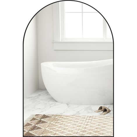 Gebogener Wandspiegel 60x90 cm, schwarzer Aluminiumrahmen, für Badezimmer, Schlafzimmer, Eingangsbereich