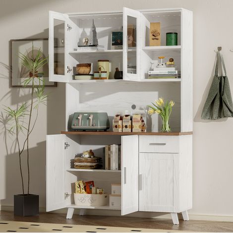 Mueble Alto 114x40x190 Cm, Veta Madera Blanco Y Tablero Marrón, 2 Puertas Vidriera, Look Rústico (1/5)