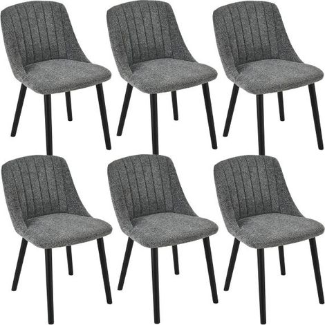 GOEURVANT Chenille Esszimmerstuhl Schiefergrau (schwarze Beine), 6er, ergonomischer Stuhl mit Rutschschutz