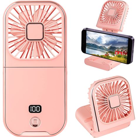 Mini ventilateur portable et portable rechargeable par USB - Alimenté par piles - Ventilateur de bureau pliable à 180° - Pour bureau, école, bureau, maison, voyage, camping (rose) (1/5)