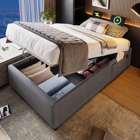 Cama Individual 90x200 Cm Estructura Almacenaje Y Función USB (1/5)