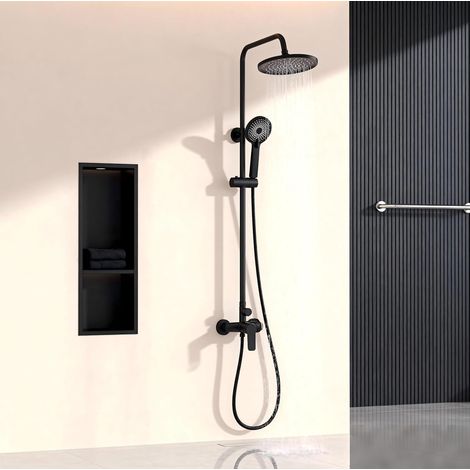 1 Colonne De Douche Mécanique, Tête Ronde 23cm, Douchette 3 Jets, Barre Inox, Pour Salle De Bain (1/5)