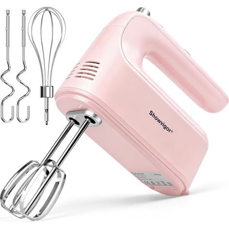 Batteur électrique - 300 W, 5 Accessoires en Acier Inoxydable, 5 Vitesses + Turbo + Bouton Éjecteur, Mixeur à main pour gâteaux et œufs((rose) (1/5)
