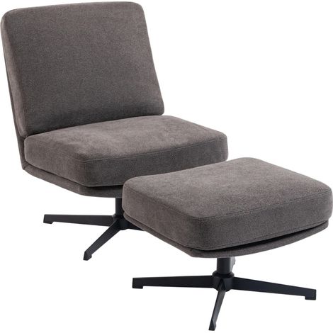 Drehbarer Sessel mit Hocker in dunkelgrauer Leinenoptik MODENUIT (1/4)