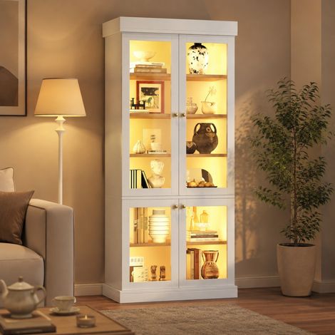 Mobile contenitore vetrato alto, LED integrato, 80 x 40 x 180 cm, bianco OKMYHOME (1/5)