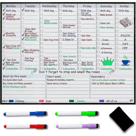 Tableau blanc magnétique pour réfrigérateur - Planificateur de repas hebdomadaire - Agenda familial - Tableau blanc effaçable - Organisez-vous pour réduire le stress dans votre vie - - - - (1/5)