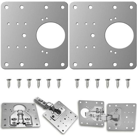 Paneles de reparación de bisagras para armarios, soportes de reparación de bisagras con agujeros, paneles de reparación de bisagras con tornillos, aptos para cajones de ventanas de muebles de madera,  (1/5)