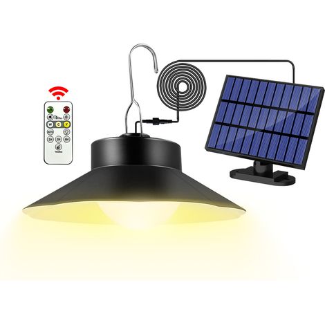 Lampe Solaire Suspendue Extérieure avec Télécommande, Suspension LED Solaire Lumière Chaude, Panneau Solaire Séparé, Lampe de Grange Style Américain, Éclairage d’Ambiance pour Jardin, Balcon, Terrasse (1/5)