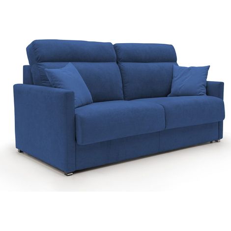Margot Schlafsofa mit hoher weicher Rückenlehne aus Stoff T02 156 cm (mat.120x197) blau