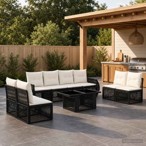vidaXL Set Divano da Giardino 9 pz Nero e Bianco Crema polyrattan (1/5)