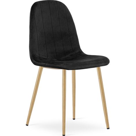 Sedia Padva in velluto nero con gambe effetto rovere (1/5)