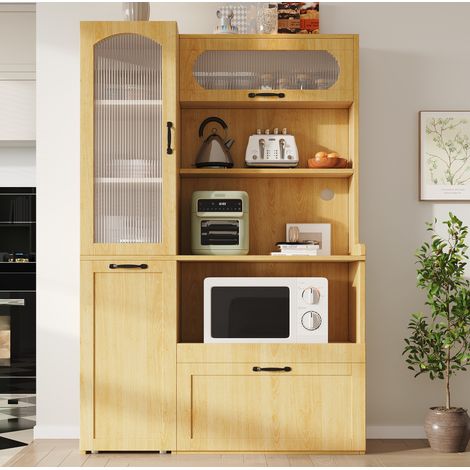 Credenza alta 98 x 40 x 177 cm con cassetto, ripiani regolabili, naturale DESVIAE (1/5)