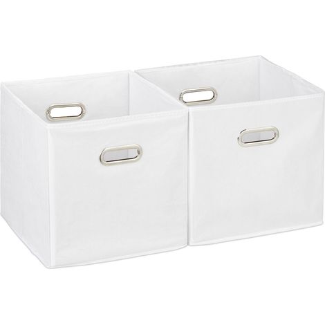 Set di 2 scatole portaoggetti pieghevoli pratiche per biancheria giocattoli bagno 30 x 30 x 30 cm in poliestere bianco 130007599