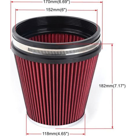 Filtre à air haute performance pour voiture, tête champignon 152 mm, élément filtrant 6 pouces, rouge, lot de 1 (1/4)