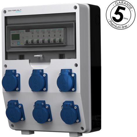 Tableau électrique de chantier avec compteur 1F Siemens pTD-S/FI, 6 prises Mennekes Schuko 230 V, Doktorvolt DV-4821-D (1/4)