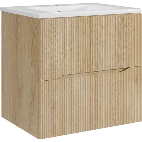 Mobile bagno sospeso scanalato con lavabo da incasso Naturale chiaro 60 cm - ORISO