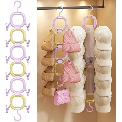 Solution de rangement pour 16 casquettes de baseball, étagère murale/de porte à 6 anneaux (violet et jaune) pour armoire et chambre (1/5)