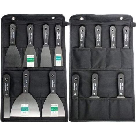 Jeu de Spatules couteau à enduire Ensemble de 7 couteaux à gratter et à mastic, manche en plastique antidérapant avec un sac à outils de rangement pour toile portable (1/5)