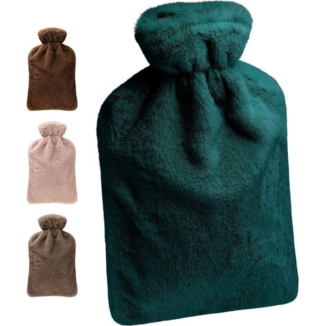 Bouillotte 2 Litres avec Housse en Polaire - Chauffe-Lit en Caoutchouc Naturel, Conforme CE, pour Enfants et Adultes(Modèle de doublure intérieure sélectionné au hasard) (1/5)