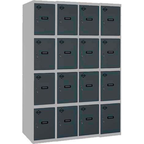 SimonRack Vestiaire Métallique 16 Porte, 4 Modules, 1800x1200x500 mm, Serrure à Clé et Aérations, Gris/Anthracite Simonlocker (1/5)
