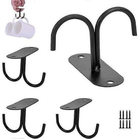 Ciieeo Lot de 4 porte-tasses à suspendre sous meuble, noirs, créatifs et originaux, pour le rangement de vos tasses à café dans la cuisine et la maison, avec bords arrondis et lisses. (1/5)