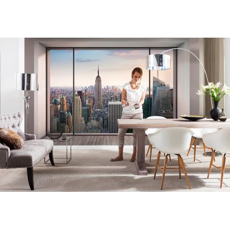 Komar Carta da parati con panorama di New York da attico con tecnica trompe l’oeil, modello 8-916, 368 x 254 cm, pastello, confezione da 8 (1/4)