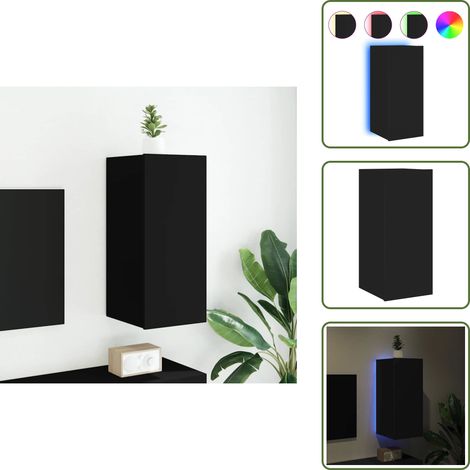 The Living Store TV-Wandschrank mit LED-Leuchten Schwarz 30,5x35x70 cm - TV-Schrank - Holzschrank - Regal - Wandregal - Wohnzimmer Dekoration (1/5)