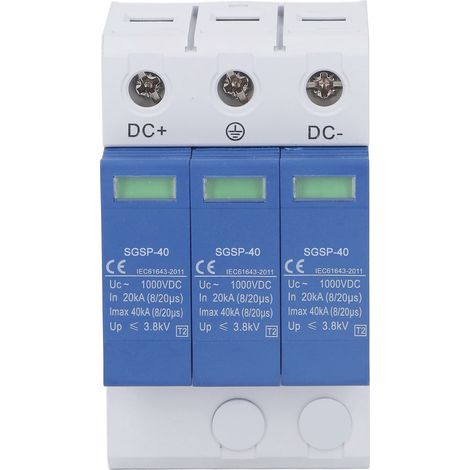 Parafoudre DC1000V 40KA bleu et blanc 3P pour protection photovoltaïque, protecteur de surtension disjoncteur solaire (1/5)