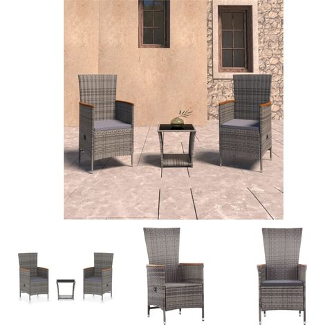 Gartenlounge - vidaXL 3-tlg. Garten-Lounge-Set mit Kissen Poly Rattan Grau - Gartenmöbel Set (1/5)