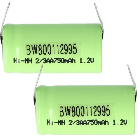 vhbw 2x Batteries remplacement pour 2/3AA pour modéle RC (750mAh, 1,2V, NiMH, vert, avec cosse à souder (U)) (1/5)