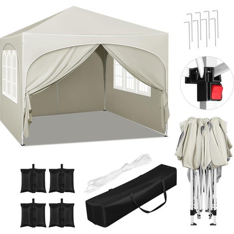 WOLTU Gazebo Giardino 3x3 M Impermeabile Pieghevole Terrazzo Esterno Richiudibile, Beige +Set di 4 Sacchi di Sabbia (1/5)