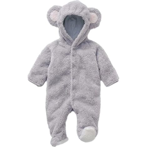 1 grenouillère d'hiver, en cuir d'agneau, pour bébé 0-3 mois, blanc/rose/kaki/gris, look ourson, usage quotidien et festif (1/5)