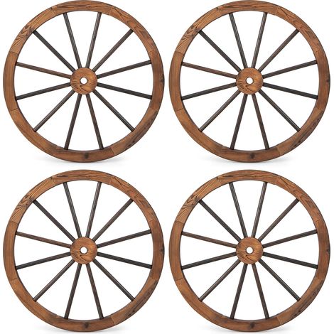 COSTWAY 4 Pack 30" Vintage Carbonized Wood Wagon Wheels Western Wall Hanging Decor (1/5)