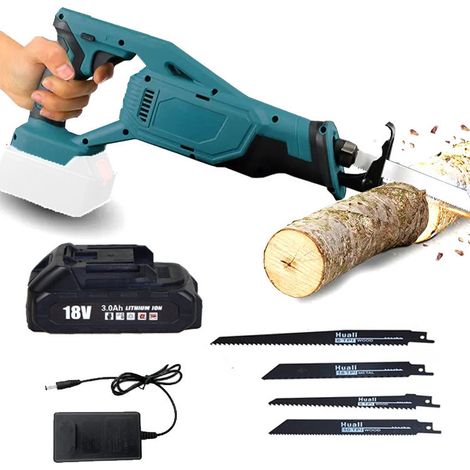 Scie sabre,Scie à sabre sans fil, scie alternative, lames 4x, pour le plastique en bois et le métal, batterie de 3,0Ah et chargeur , compatible avec la batterie Makita (1/5)