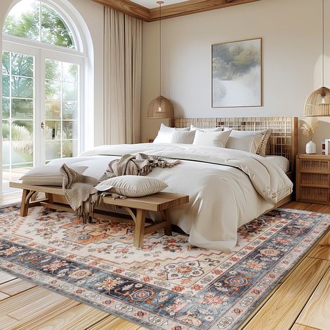 Teppich im Bohème-Stil, rutschfest und waschbar, Kurzflorteppich für Wohn- und Schlafzimmer, 230 x 160 cm, Braun (1/5)