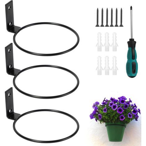 3 x Porte Plante Mural Ø12.5cm Support Pot de Fleur Extérieur Interieur, Porte Pot Anneau en Métal avec Vis et Tournevis