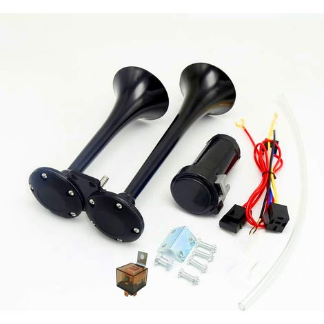 Avertisseur sonore pneumatique de voiture avec double trompette en zinc chromé et compresseur pour tout véhicule à alimentation de 12 V 150 dB (1/5)