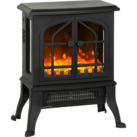 Cheminée électrique avec effet flamme 3D, 1800/900 W, fausse cheminée décorative, thermostat réglable, 39x24x48cm, noir (1/5)