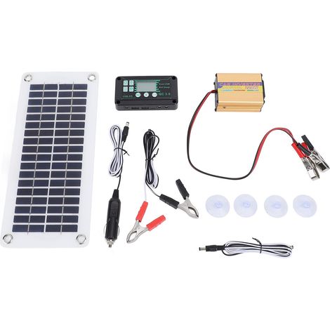 Système d'énergie solaire : panneau solaire 30 W, contrôleur 100 A, convertisseur CC 12 V vers CA 220 V, onduleur 220 W, alimentation de secours pour véhicule (1/5)