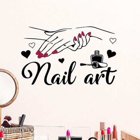 Autocollants muraux pour studio de manucure, déco ongles et table de maquillage, stickers adhésifs pour fond de salon à domicile, lot de 6 (1/5)