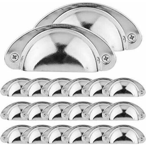 20 Vintage Muschelgriffe für Schubladenschränke, Küchenmöbel, gebogener Eisen-Retro-Schranktürknauf, Möbelgriff, Eisenknauf (Silber)