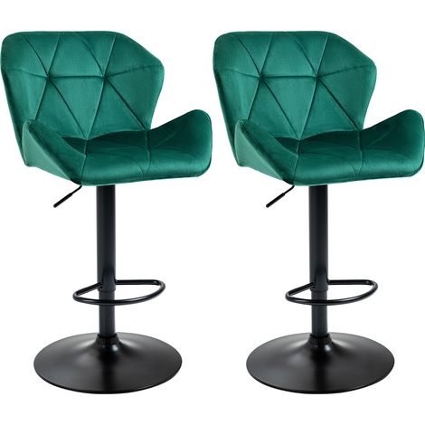 Bar Stools Set Of 2, Velvet-Touch Barstools with Metal Frame Footrest and Adjustable Height, Green (1/5)